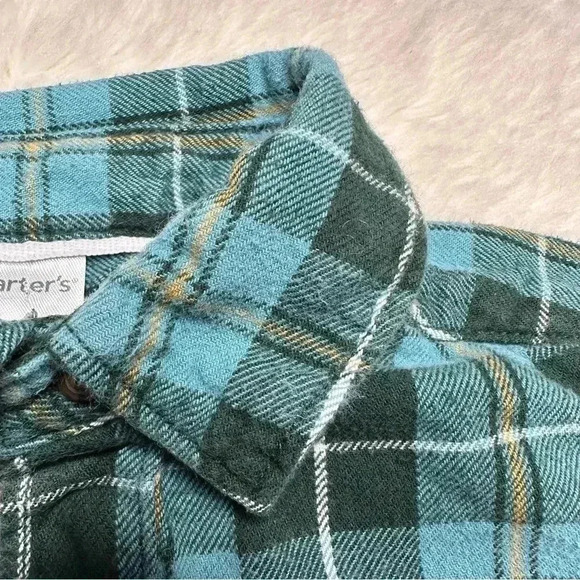 Carter’s Button Up Shirt Collared Plaid  Green & Black Size 4T - Picture 2 of 16